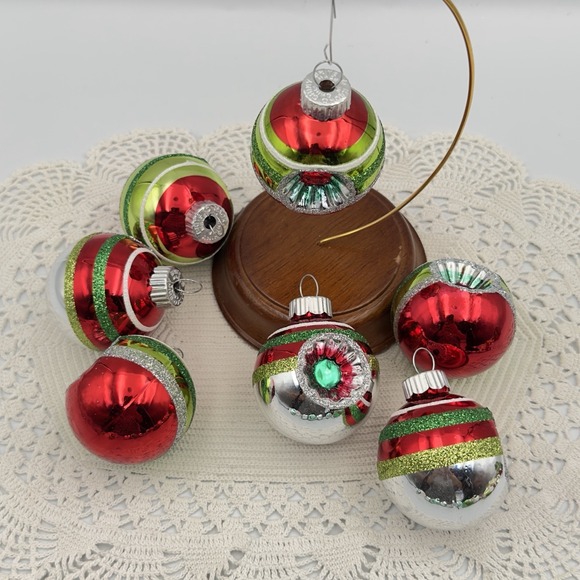 Lot 7 Christopher Radko Christmas Ornament Shiny Brite Reflector Indent Stripe - Picture 5 of 9